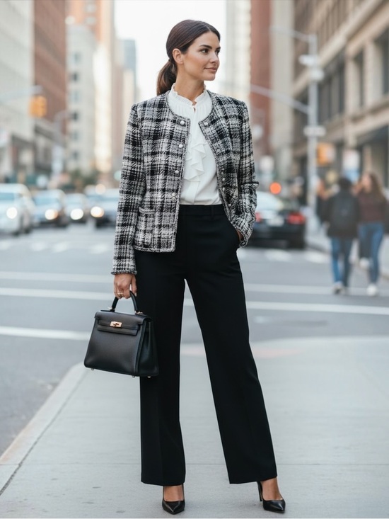 Adrianna Papell Jackets & Blazers - ADRIANNA PAPELL Black White Tweed Boulce Blazer Jacket Small Old Money Parisian